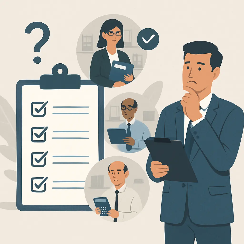 Illustration for a blog showing a businessman selecting an accounting partner.